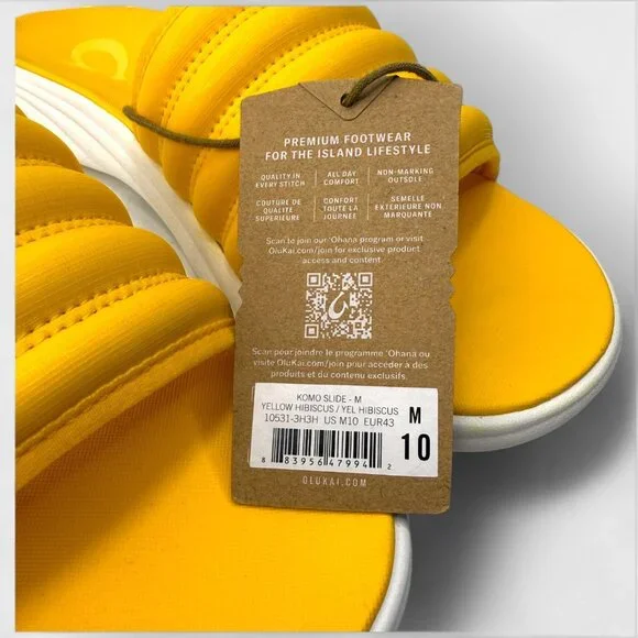 OluKai Komo Slide Sandals Yellow Hibiscus Men's Size 10 NWT No Box Lightweight - Picture 10 of 11